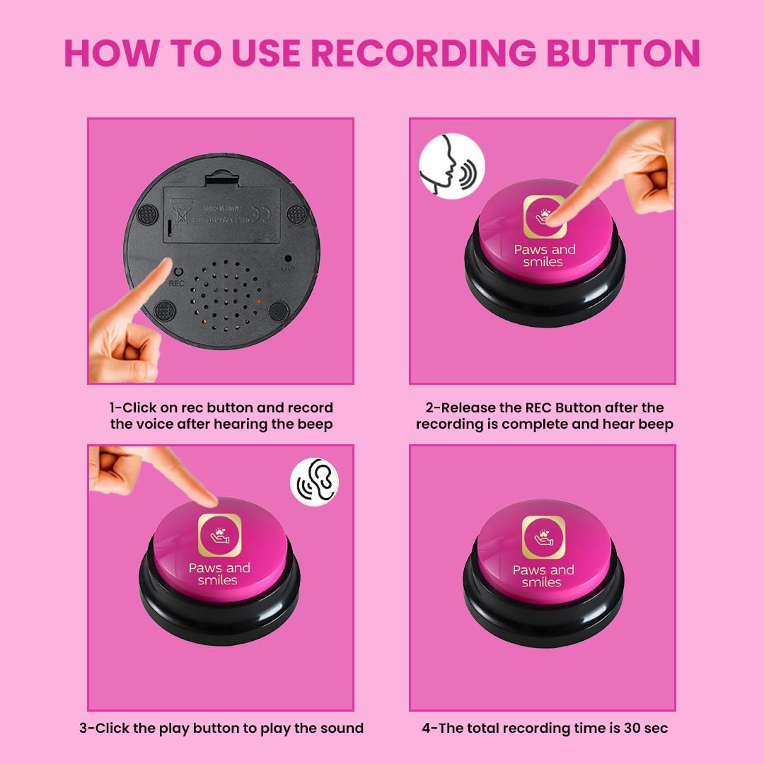 Paws and Smiles pet talking buttons showing the recording mechanism on the device