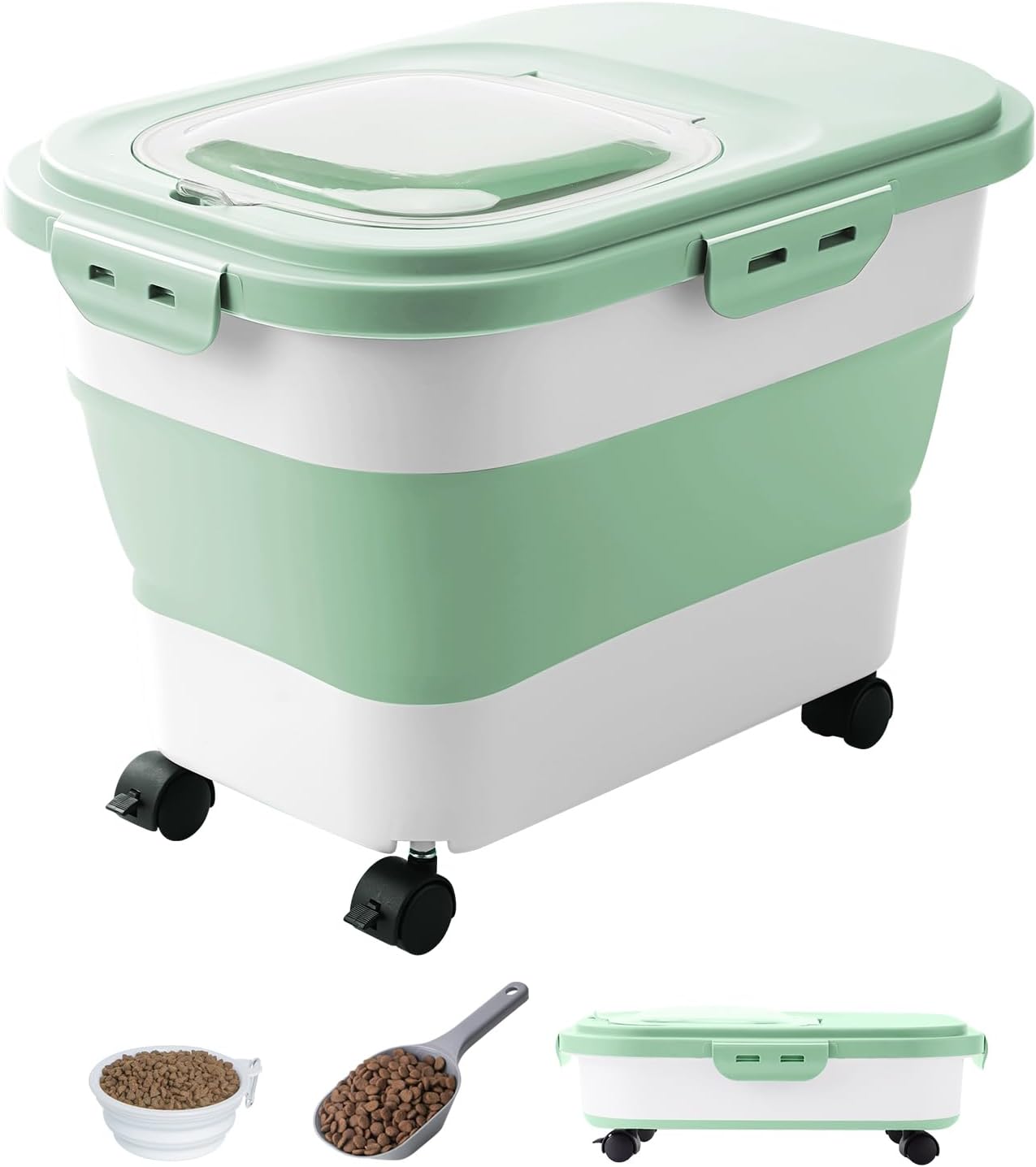 20-23 Lbs Dog Food Storage Container - Collapsible Dog Food Container with Attachable Casters and Scoop,Travel Silicone Bowl, Pet Food Storage Containers to Keep Dry Food Fresh,Easy to Move - Image 13