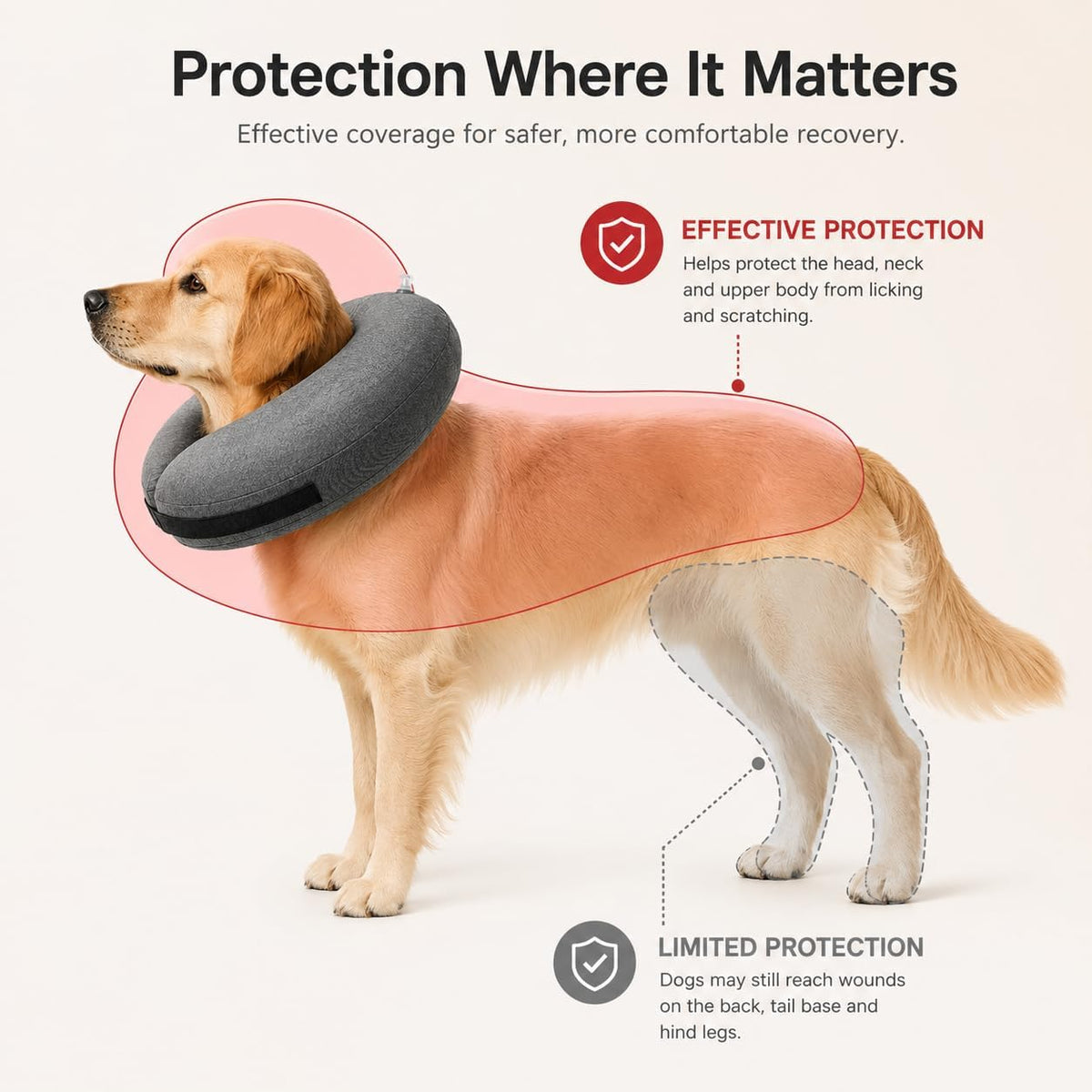 Comfortable pet neck pillow collar with inner ring loops