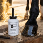 Elemental Equine Hoof Armour brush top application on a clean dry horse hoof