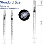 Close-up of the threaded Luer Lock tip design on a one milliliter disposable plastic syringe.