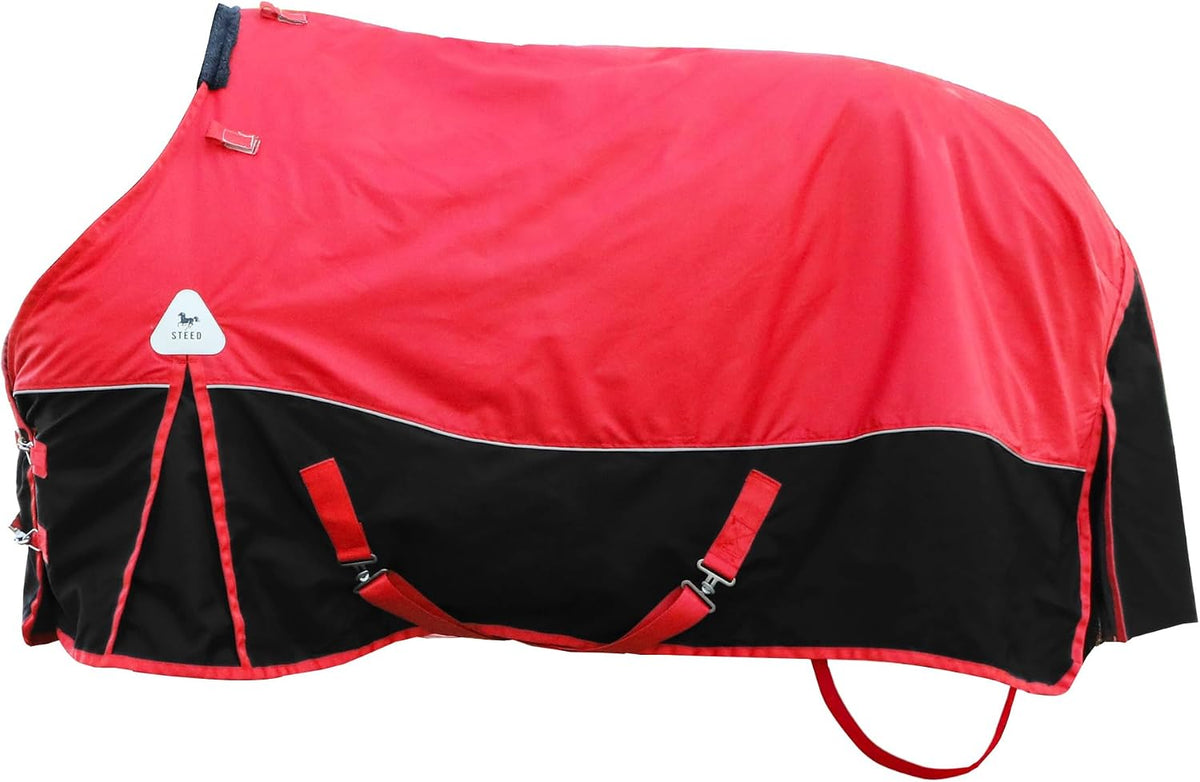 Jranter winter horse turnout blanket red front view on a horse