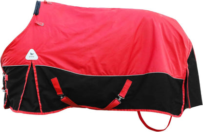 Jranter winter horse turnout blanket red front view on a horse