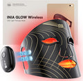 Inia Glow wireless red light therapy mask front view showcasing black silicone design and gold accents