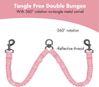 Shock absorbing pink bungee dual leash extension close up view