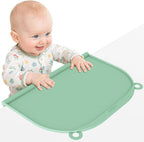 AUFORPET Large Silicone Suction Table Placemat front view showing green color and protective raised edge bumper.