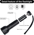 Whaply waterproof ultraviolet flashlight with non slip grip and included wrist strap.