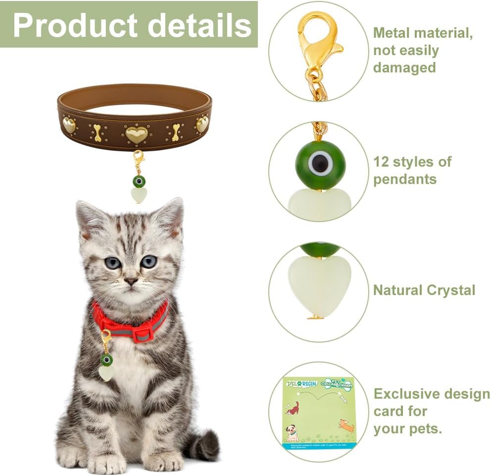 Pet wearing Delorigin evil eye charm on a cat collar