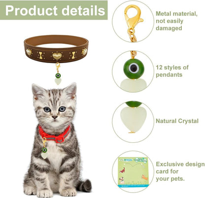 Pet wearing Delorigin evil eye charm on a cat collar