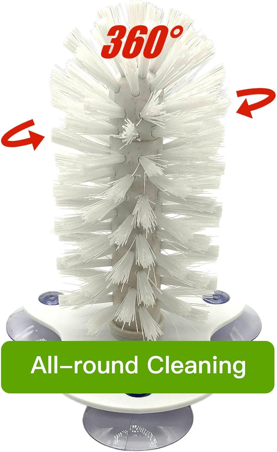 Interactive green feeder ball and three small detailed cleaning brushes