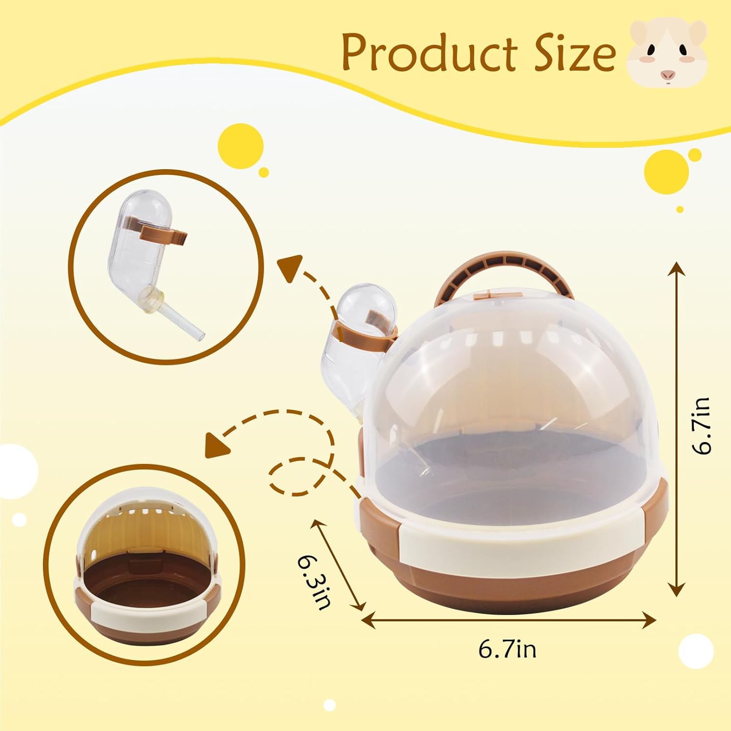 Hamster Carrier Cage PortableCages Small Animals Carry Travel Case with Water Bottle Plastic BreathableGuinea Pig Outgoing Cage for Dwarf Hamster Ferret Chinchillas Hedgehog (Brown) - Image 2