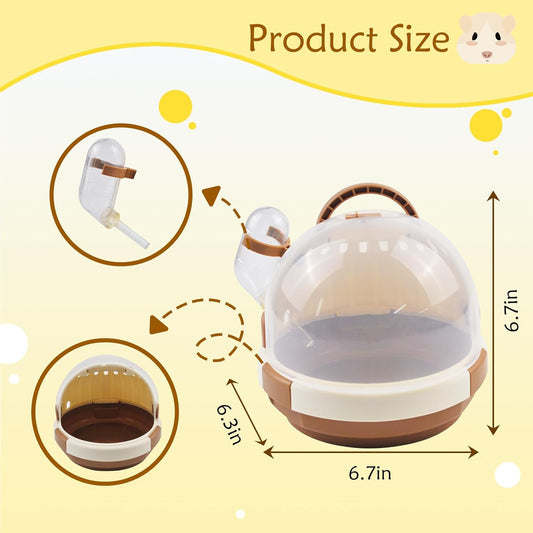Hamster Carrier Cage PortableCages Small Animals Carry Travel Case with Water Bottle Plastic BreathableGuinea Pig Outgoing Cage for Dwarf Hamster Ferret Chinchillas Hedgehog (Brown) - Image 2