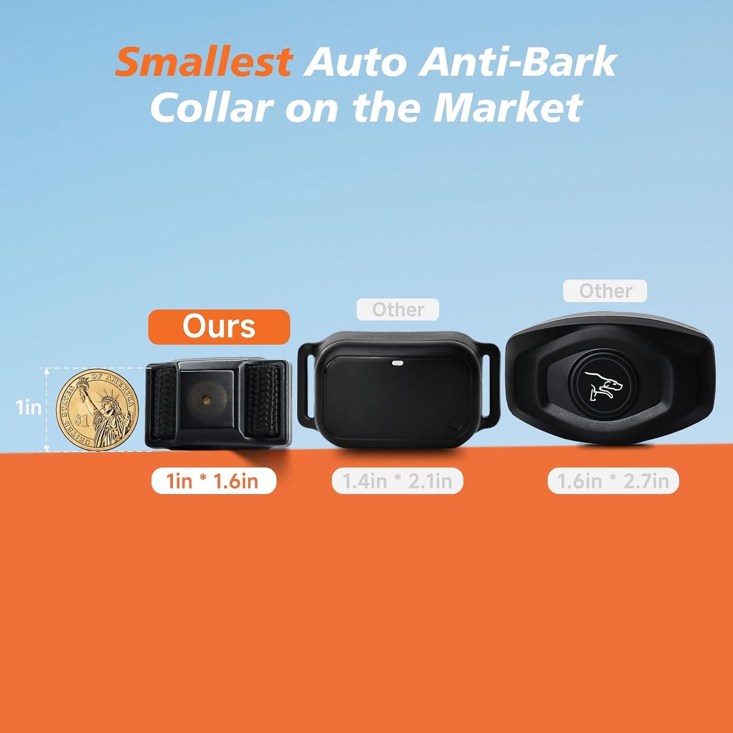 Small dog wearing guidoy no-shock bark collar side profile