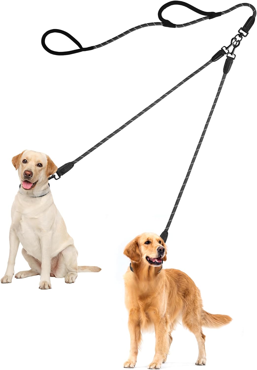 PetBonus Rope Double Dog Leash, No Tangle Dual Leash, Reflective Walking Training Lead with Two Comfortable Padded Handles, Lead Coupler for Medium Large Dogs (55-200 lbs, Black) - Image 10