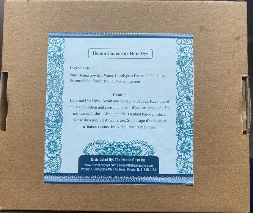 Chemical free henna cones box with green protective filler for safe transit