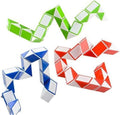 Neliblu sensory fidget snake cube twist puzzles front view of three assorted color toys