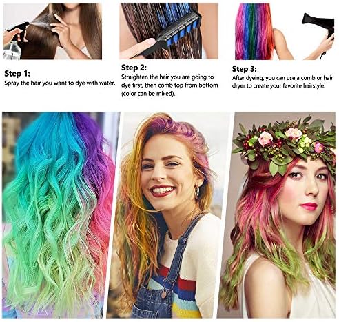 Before and after comparison of temporary hair chalk application on different hair shades