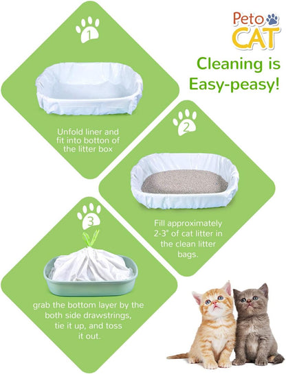 Thirty four count box of individually separated premium imported cat waste disposal bags.