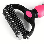 Pink ergonomic handle of Sodknow pet grooming deshedding tool