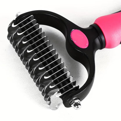 Pink ergonomic handle of Sodknow pet grooming deshedding tool