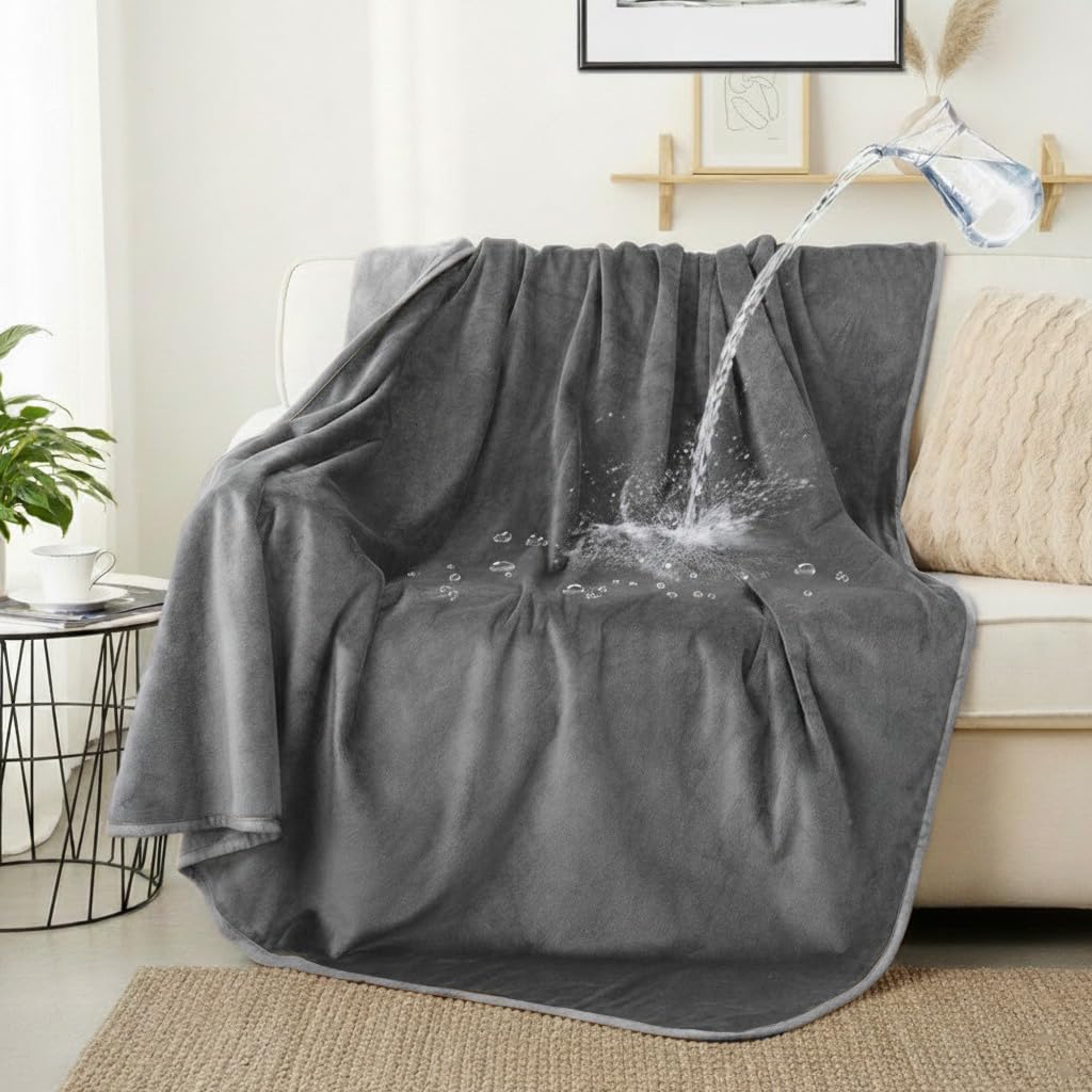 Waterproof Dog Blankets Pet Blanket 50"x60", Soft Fluffy Sofa Car Bed Protector, Reversible Sherpa Fleece Dog Blanket for Large Dogs(Dark Grey-Paws) - Image 15