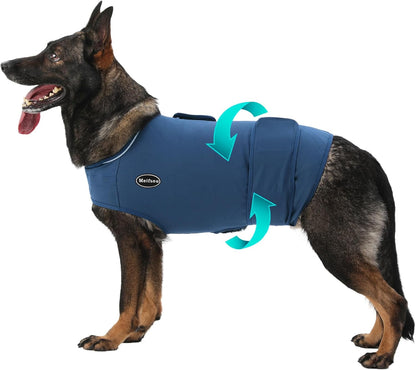 Instructions showing how to put on the Meifsou anxiety vest