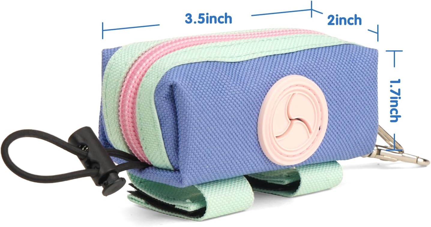 Zippered pouch for dog waste bags with metal carabiner clip