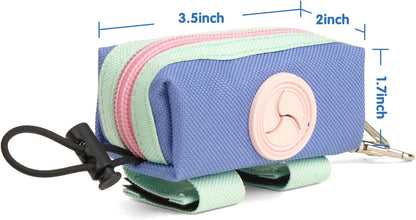 Zippered pouch for dog waste bags with metal carabiner clip