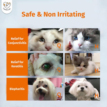 Dog and cat eye cleaner solution for removing stubborn tear stains.