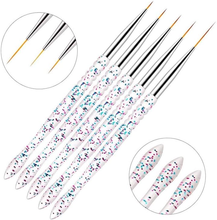 Five professional nail art liner brushes with glitter handles