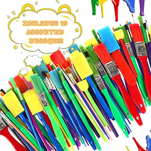 Bulk collection of Lincia kids paint brushes separated into sets featuring round and flat brush heads.