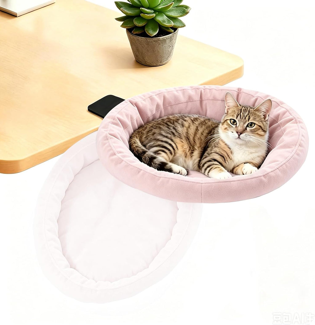 Pawaboo Cat Desk Bed, Sunken Cats Hammock with Steel Clamp Hold up to 40lbs, One-click Foldable Cat Side Table Beds with Soft Plush, Reversible & Washable Hanging Cats Bed for Game Office Home Desktop - Image 10