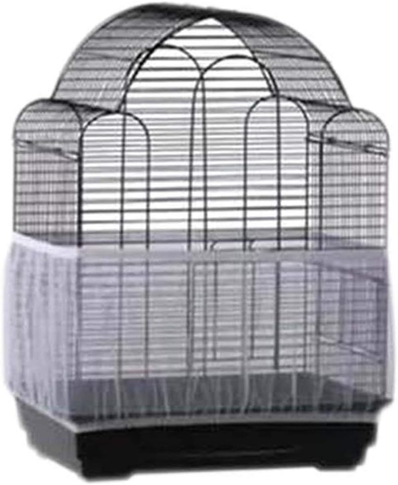 Bird cage with seed catcher net installed to prevent messy scatter