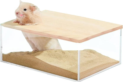 kathson Hamster Sand Bath Box Transparent Acrylic Small Animals Shower Bathtub Guinea Pigs Digging Sand Container Cage Accessories for Lemmings Gerbil Mice Hedgehog Chinchilla (Rectangle) - Image 1
