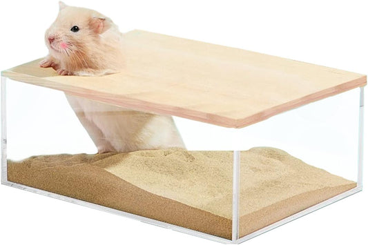 kathson Hamster Sand Bath Box Transparent Acrylic Small Animals Shower Bathtub Guinea Pigs Digging Sand Container Cage Accessories for Lemmings Gerbil Mice Hedgehog Chinchilla (Rectangle) - Image 1