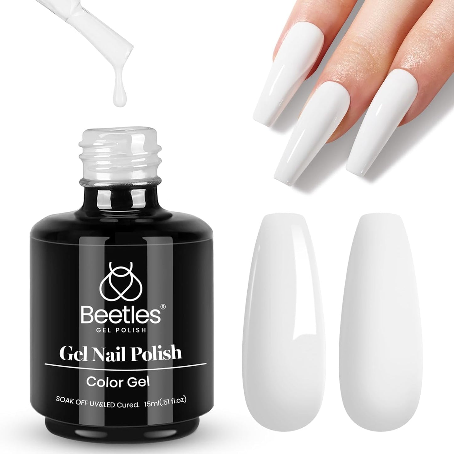 Beetles White Gel Nail Polish 15ml front view bottle