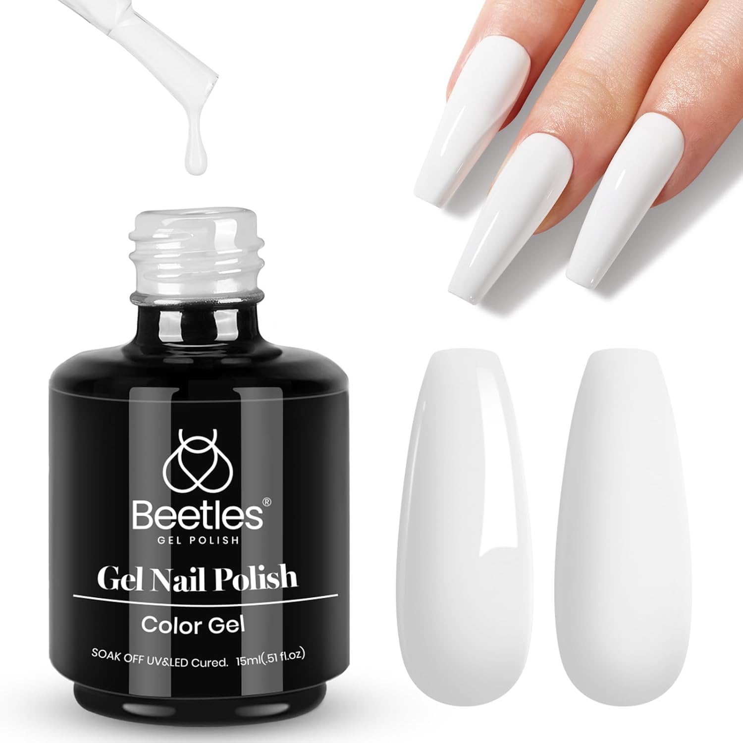 Beetles White Gel Nail Polish 15ml front view bottle