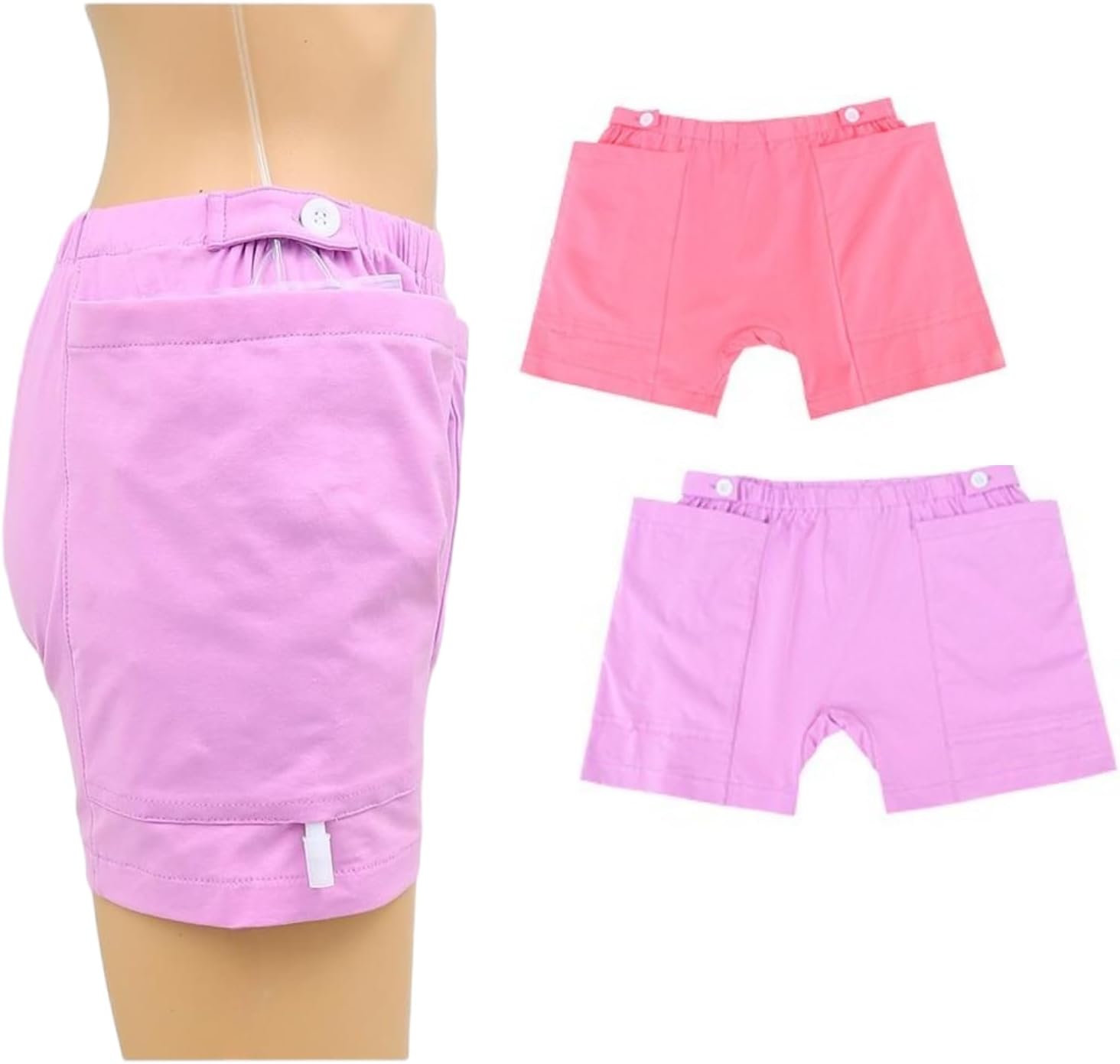 ZXYAHBKL Urine Bag Shorts for Women front view pink and purple adaptive underwear