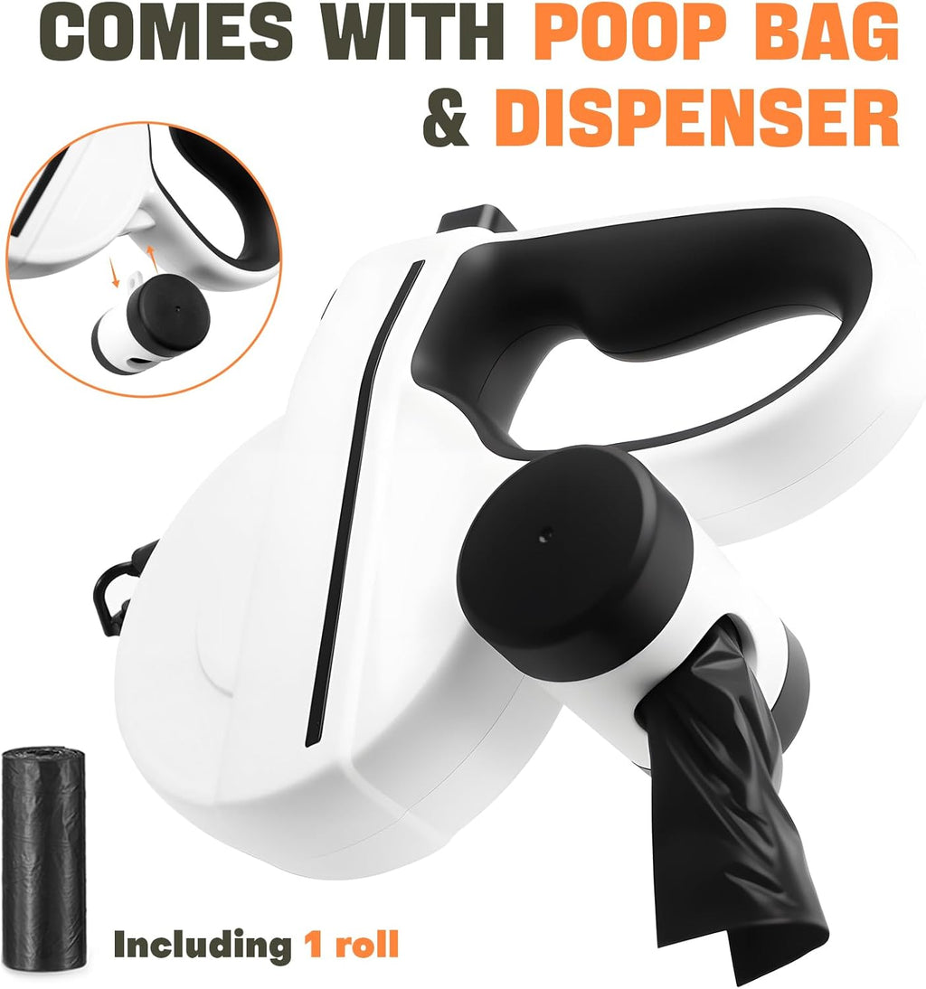 Side profile of Petsweet 16ft leash with poop bag dispenser attached