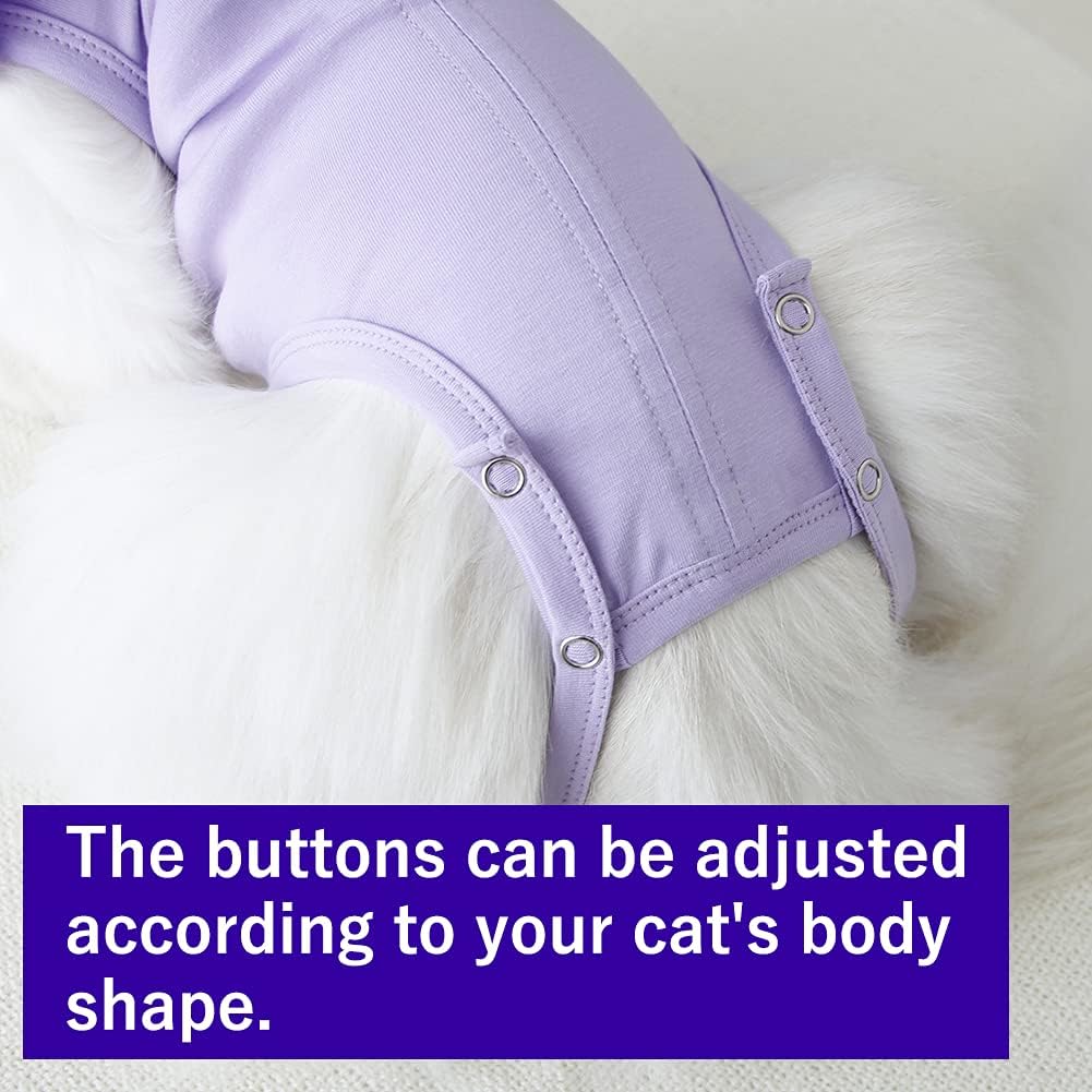 Side profile of a cat wearing the blue E-collar alternative suit.