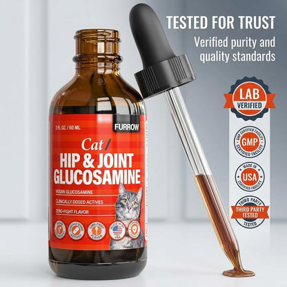 Close up of Furrow liquid glucosamine dropper for precise dosing