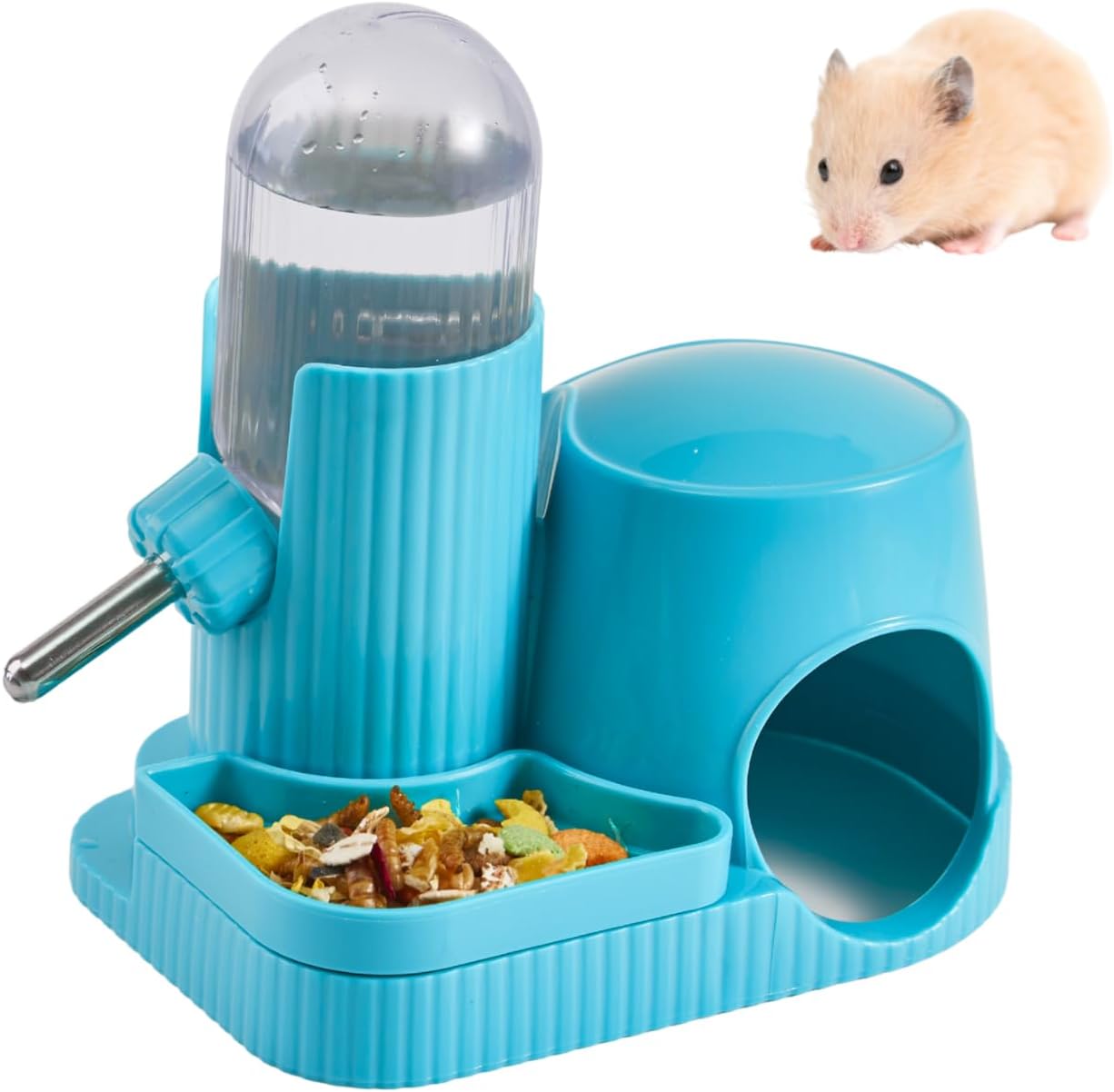 3 in 1 Hamster Water Bottle No Drip Automatic Leakproof Dispenser with Food Container and Hideout Base for Gerbil Rat Dwarf Hamster Mouse (Green, 3.4oz) - Image 9