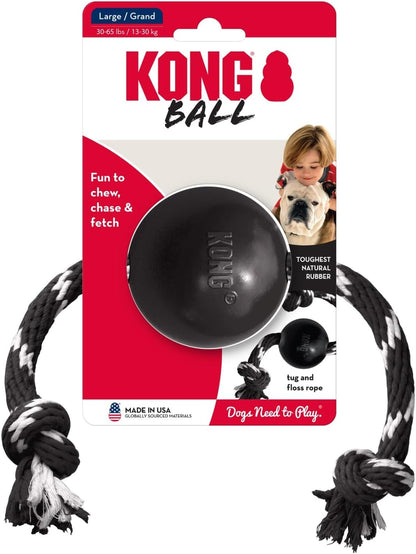 KONG Extreme Ball with Rope - Dog Fetch Toy with Rope for Easy Throwing - Durable Dog Ball Toy for Tug, Playtime & More s Most Durable Natural Rubber - Black - for Large Dogs - Image 10