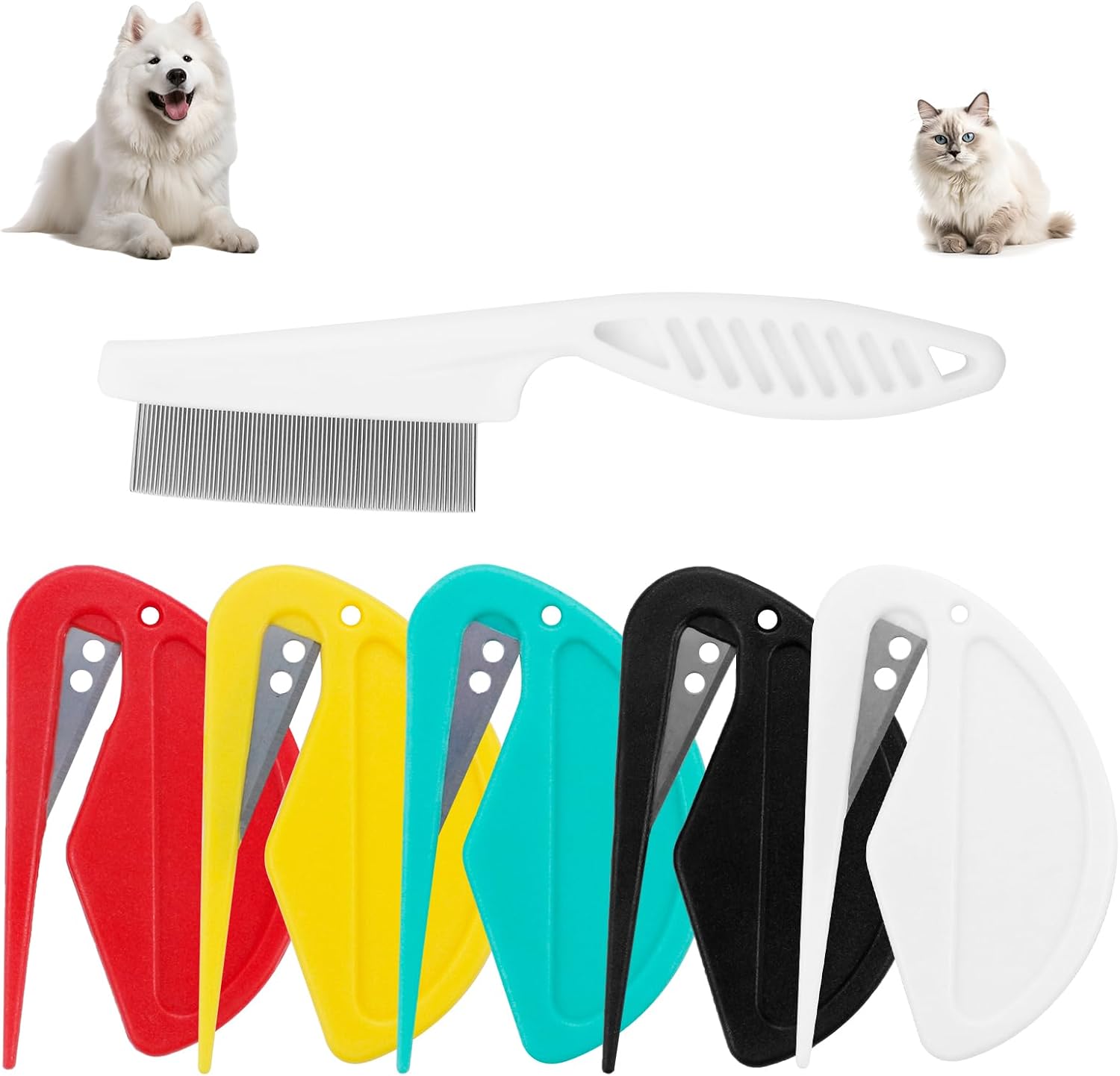 Aecsze 6 piece pet knotting comb set front view for grooming