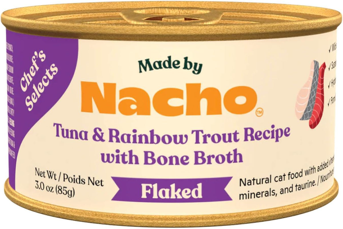 Made by Nacho Flaked Filets Recipe in Bone Broth, Grain-Free Chef's Selects Wet Food for Cats Balanced Diet in Naturally Hydrating Pumpkin-Infused Broth (3.0 oz (Pack of 12), Tuna & Sea Bass) - Image 10