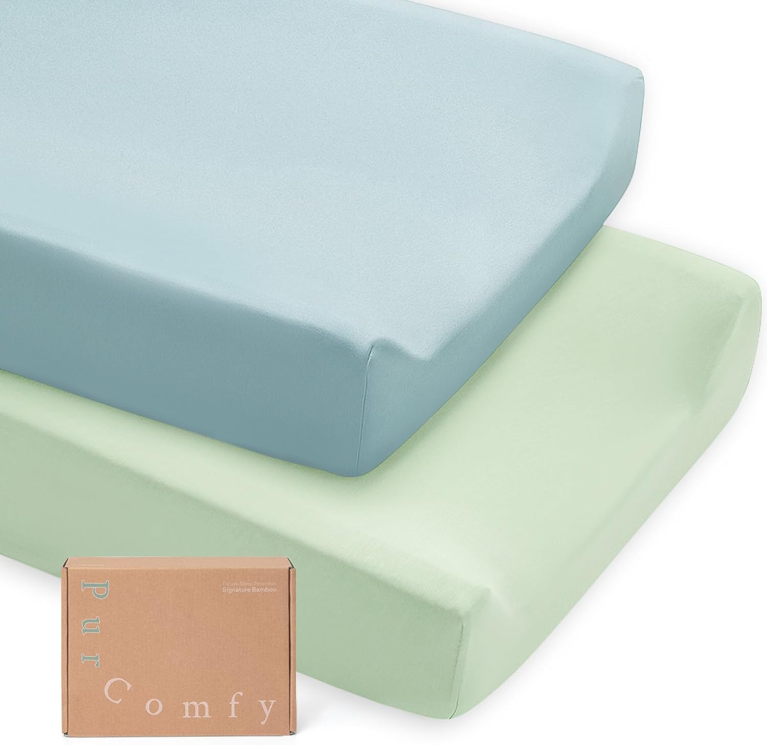 PurComfy Supersoft Diaper Changing Pad Covers front view of premium two pack packaging.
