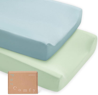 PurComfy Supersoft Diaper Changing Pad Covers front view of premium two pack packaging.