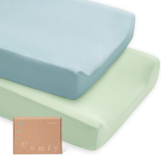 PurComfy Supersoft Diaper Changing Pad Covers front view of premium two pack packaging.