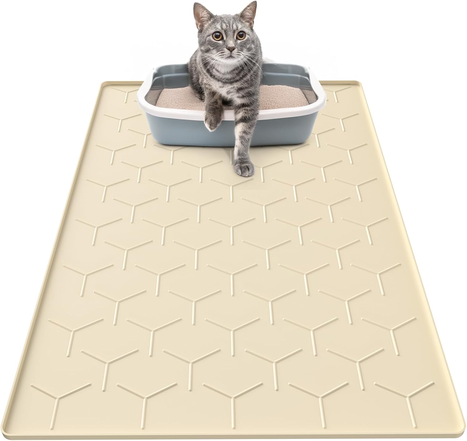 Garoopion Cat Mat for Litter Box, Large 34.05x22.5 inch Cat Litter Mat, Waterproof Silicone Pad for Floor, Gray - Image 13