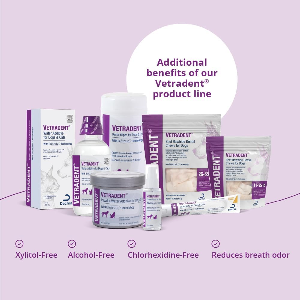 Vetradent veterinary oral health wipes canister highlights showing the VOHC seal of acceptance for dogs.